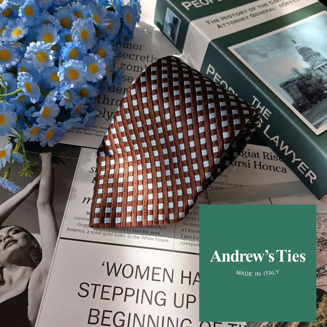 앤드류스타이 실크 브라운 체크 패턴 넥타이 9.3cm A등급 E805 상품이미지2