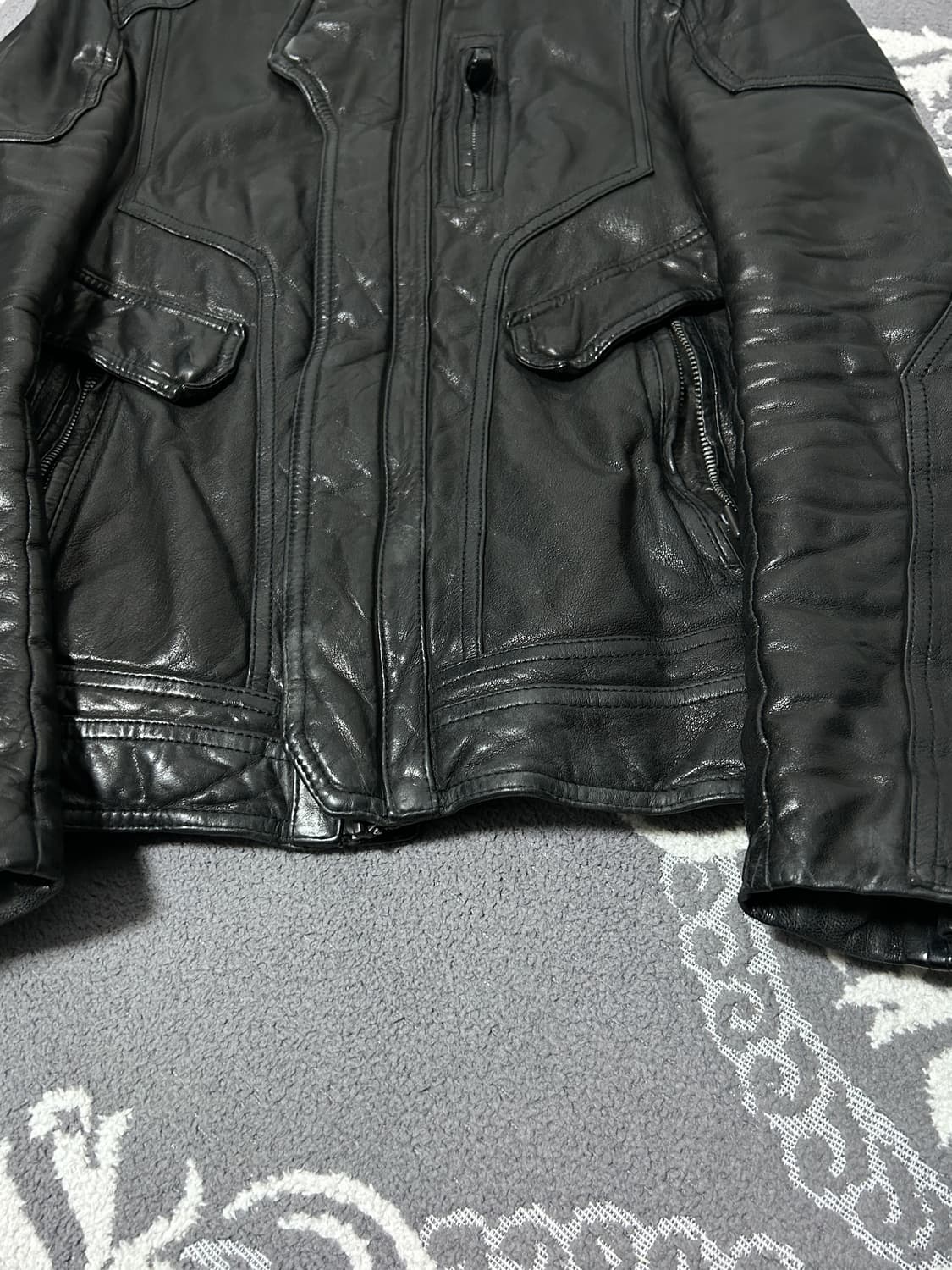 타임 옴므 엘라스틱 레이어드 클로징 래더 자켓 상품이미지9