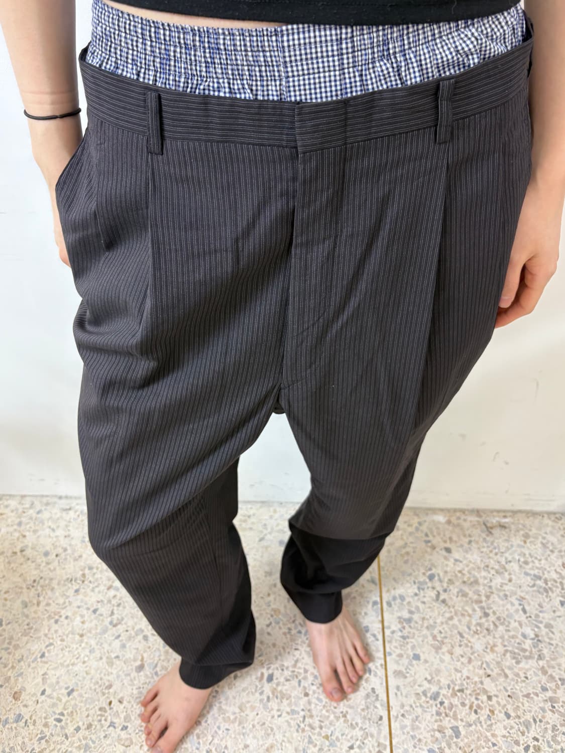 90‘s 입생로랑 스트라이프 투턱 슬랙스 상품이미지3