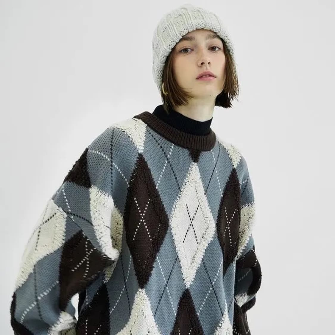 제너럴아이디어 아가일 오버핏 니트 S 상품이미지1