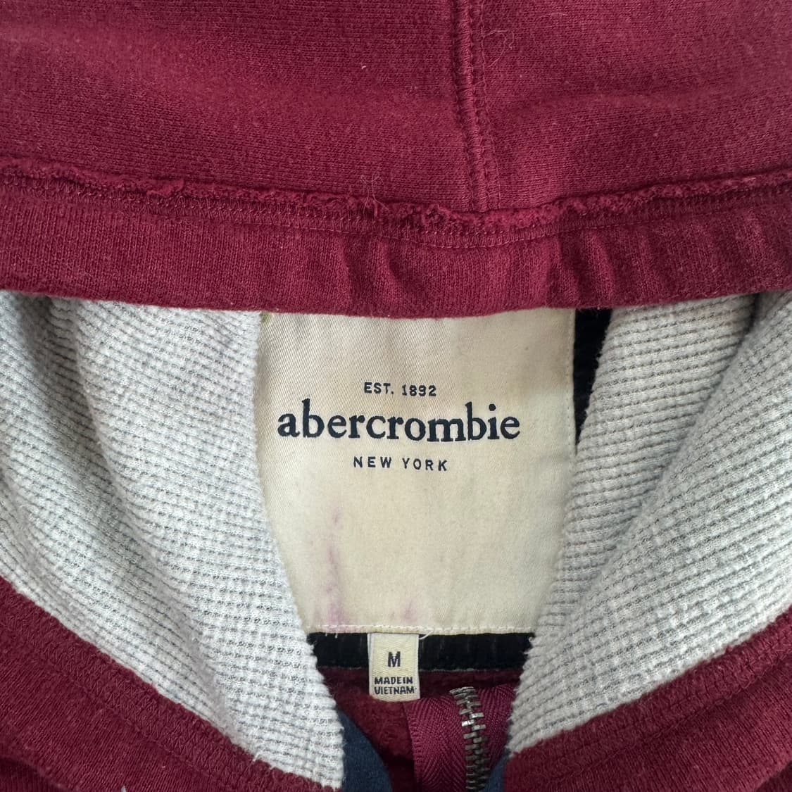 Abercrombie 아베크롬비 레터링 로고 버건디 후드집업 상품이미지5