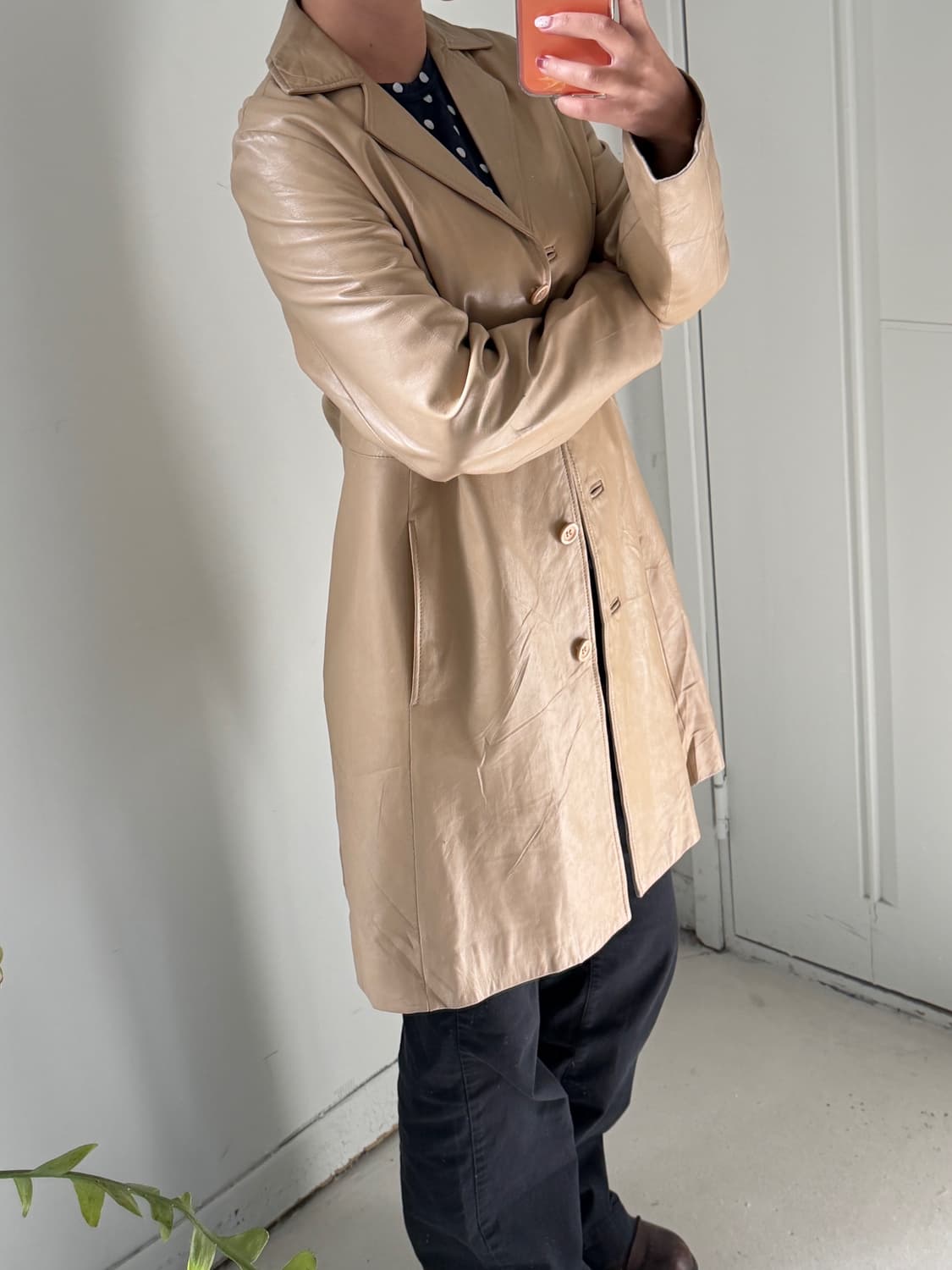 일본빈티지 소가죽 코트 베이지 상품이미지2