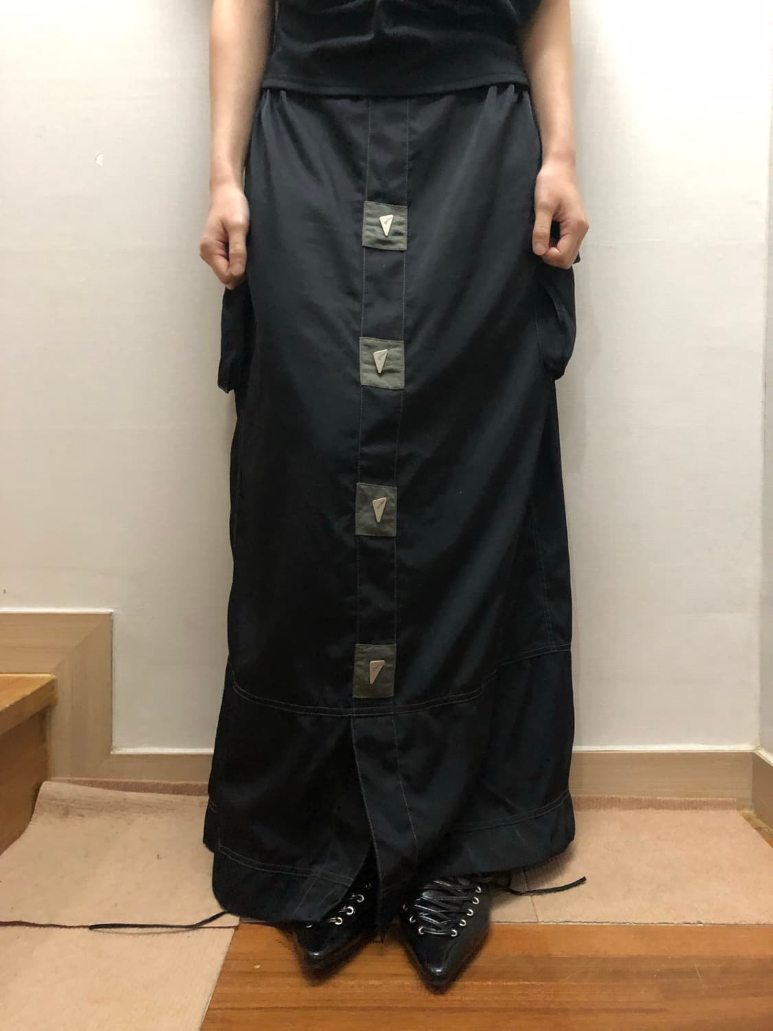 빈티지 블랙 오리엔탈 포켓 롱 스커트 상품이미지4