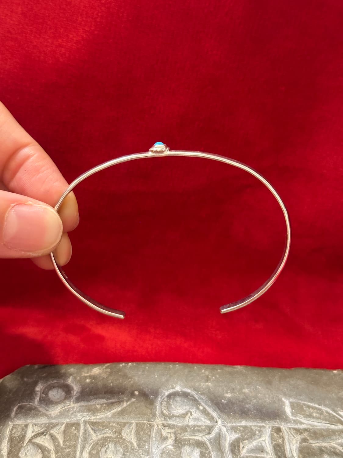 Turquoise Hammered Slim 925 Silver Cuff  상품이미지3