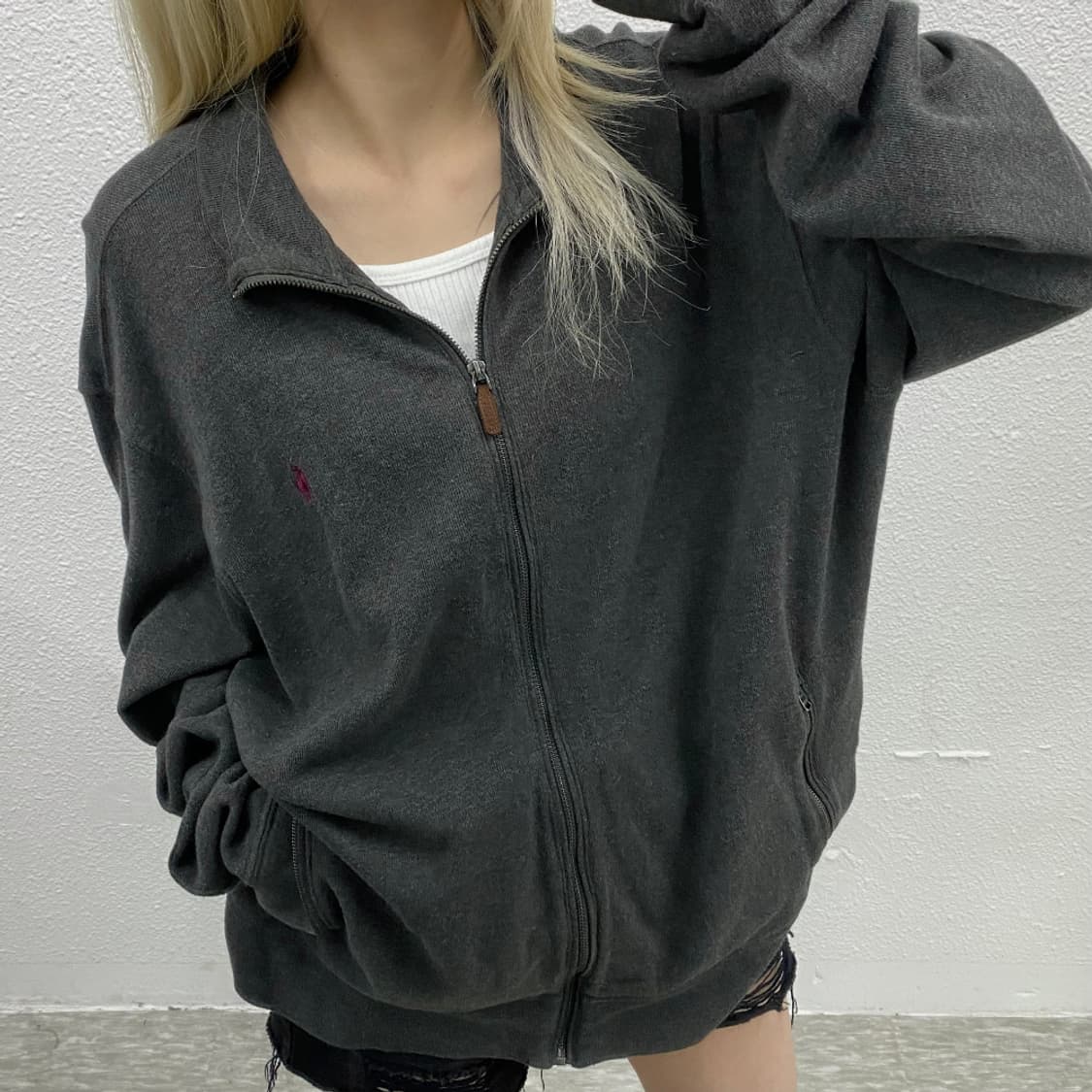폴로 랄프로렌 버건디포니 차콜 니트 집업 XL 상품이미지1