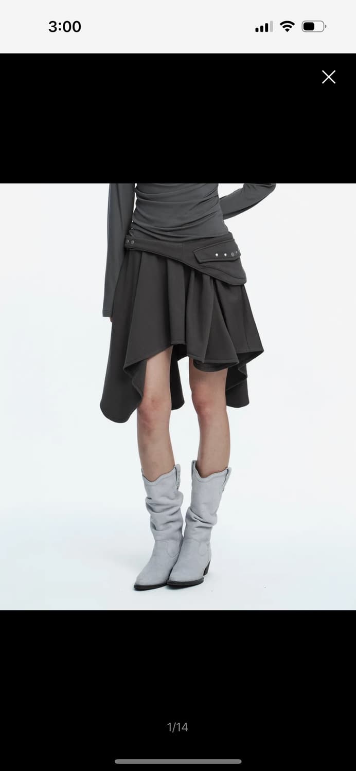 러프넥 벨티드포켓드레이프스커트 그레이 상품이미지1