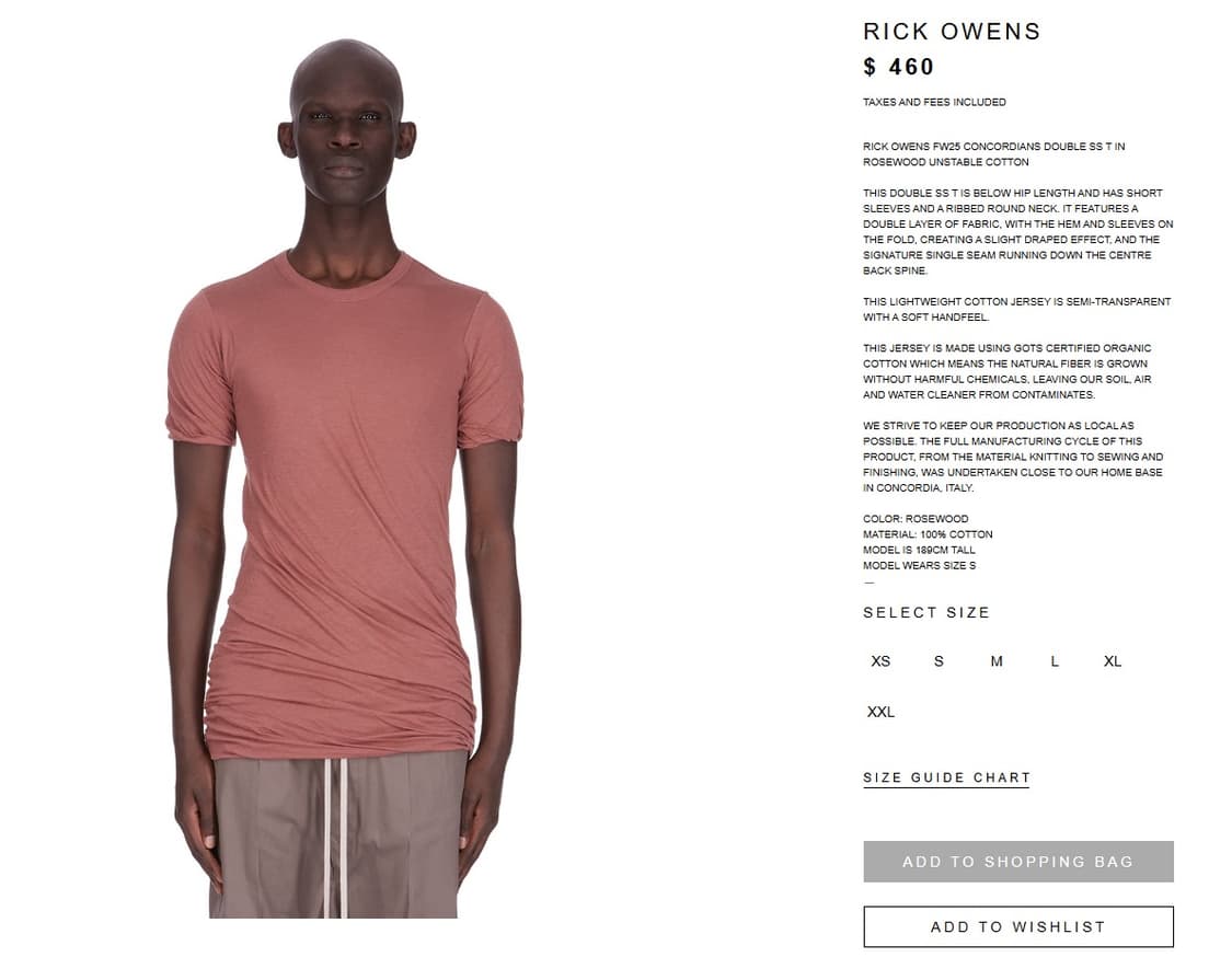 릭오웬스 / 더블 숏 슬리브 티셔츠 / S 상품이미지3