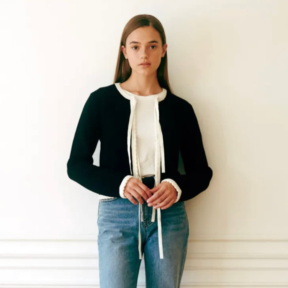 유어네임히얼(Your name here) 배색 리본이 가디건 새상품  상품이미지2