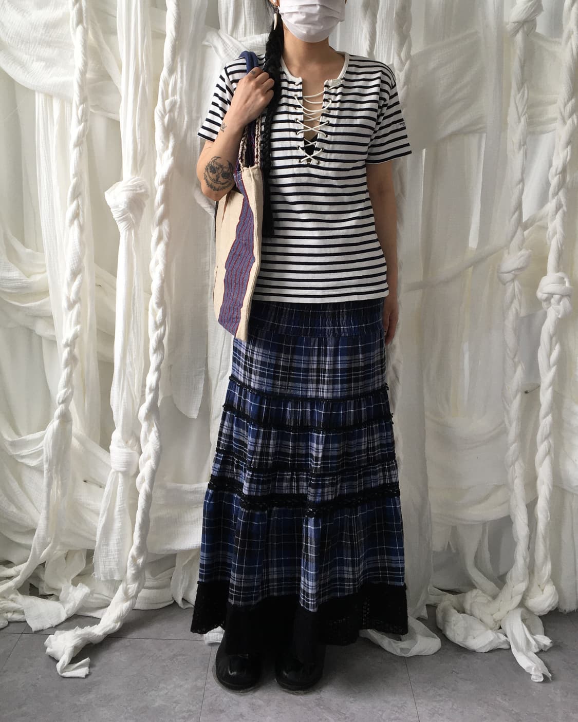 stripe pattern lace up t shirt 상품이미지9