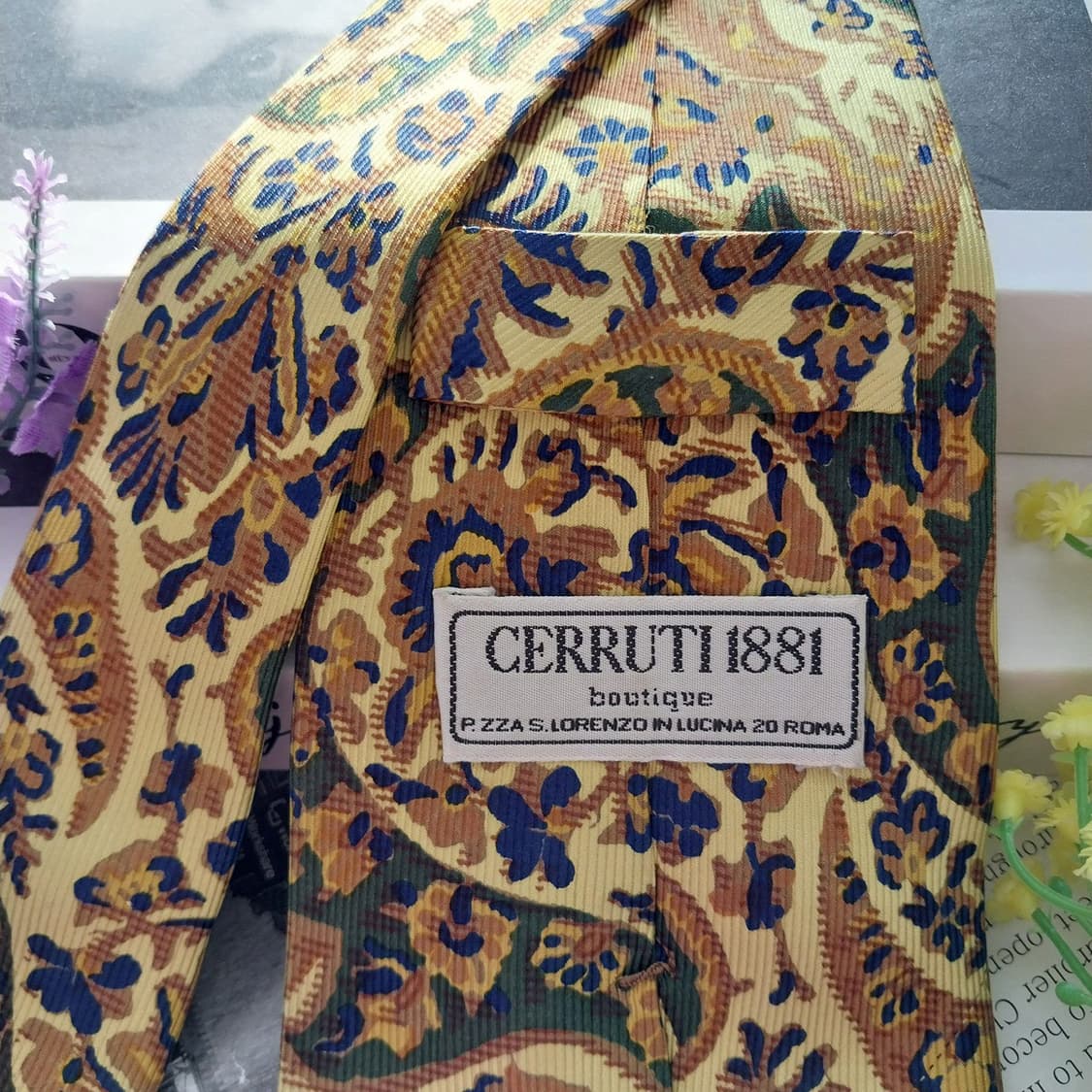 세루티 실크 골드 플라워 아트워크 넥타이 9.1cm A등급 K1368
 상품이미지7