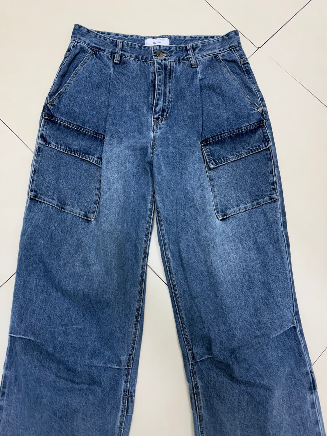 Minav 미나브 버디 와이드 퍼티그 디테일 카고 데님팬츠 상품이미지3