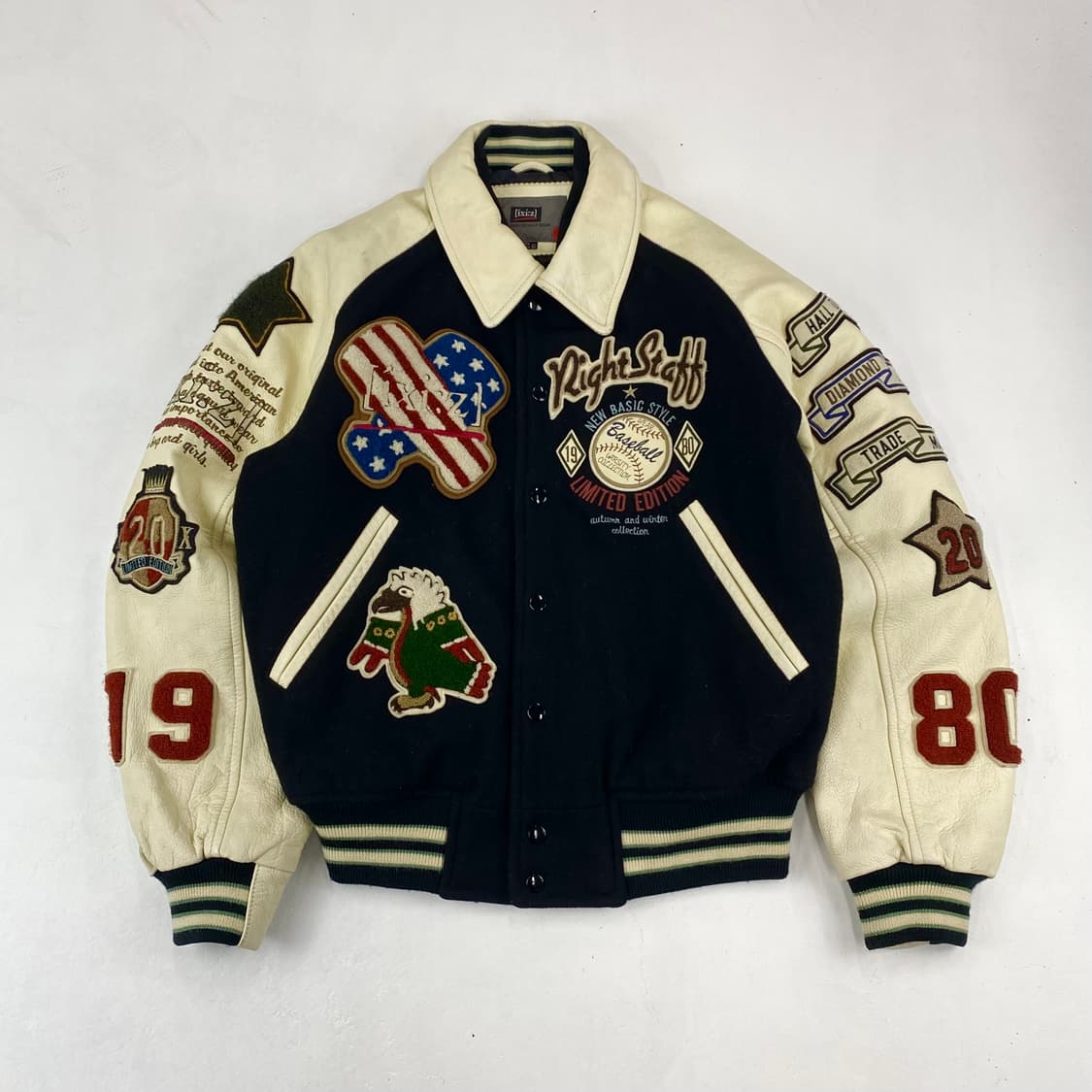 라이트 스태프 챔프 팀 빈티지 레더 배색 바시티 자켓 (100) 상품이미지1