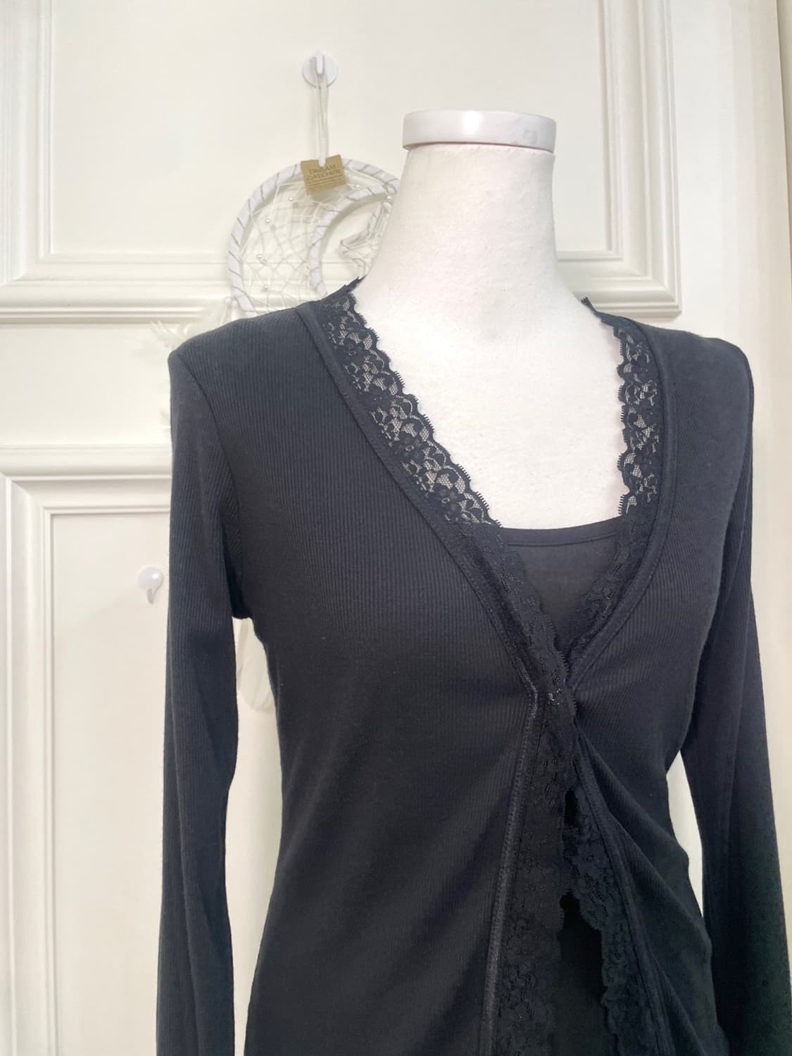 black lace trim slim cardigan(size-38) 상품이미지6