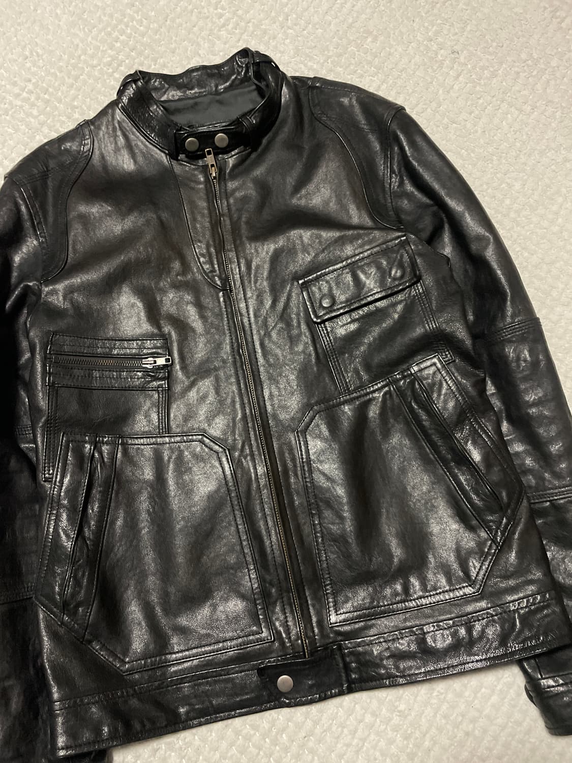 DARK HORSE 웨스턴 무드 램스킨 양가죽 바이커 절개 레더 자켓 상품이미지8