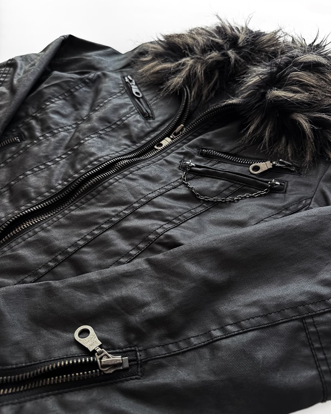 Fuga Waxed Double-Zip Fur Rider Jacket 상품이미지4