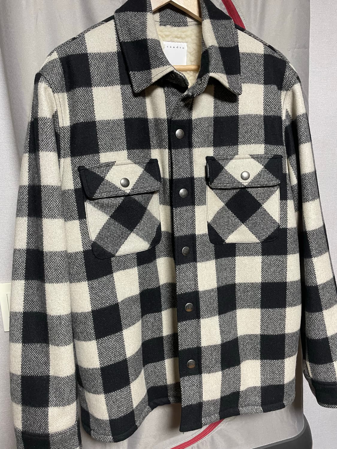 산드로 lumber 체크 셔츠 시어링 자켓 상품이미지4