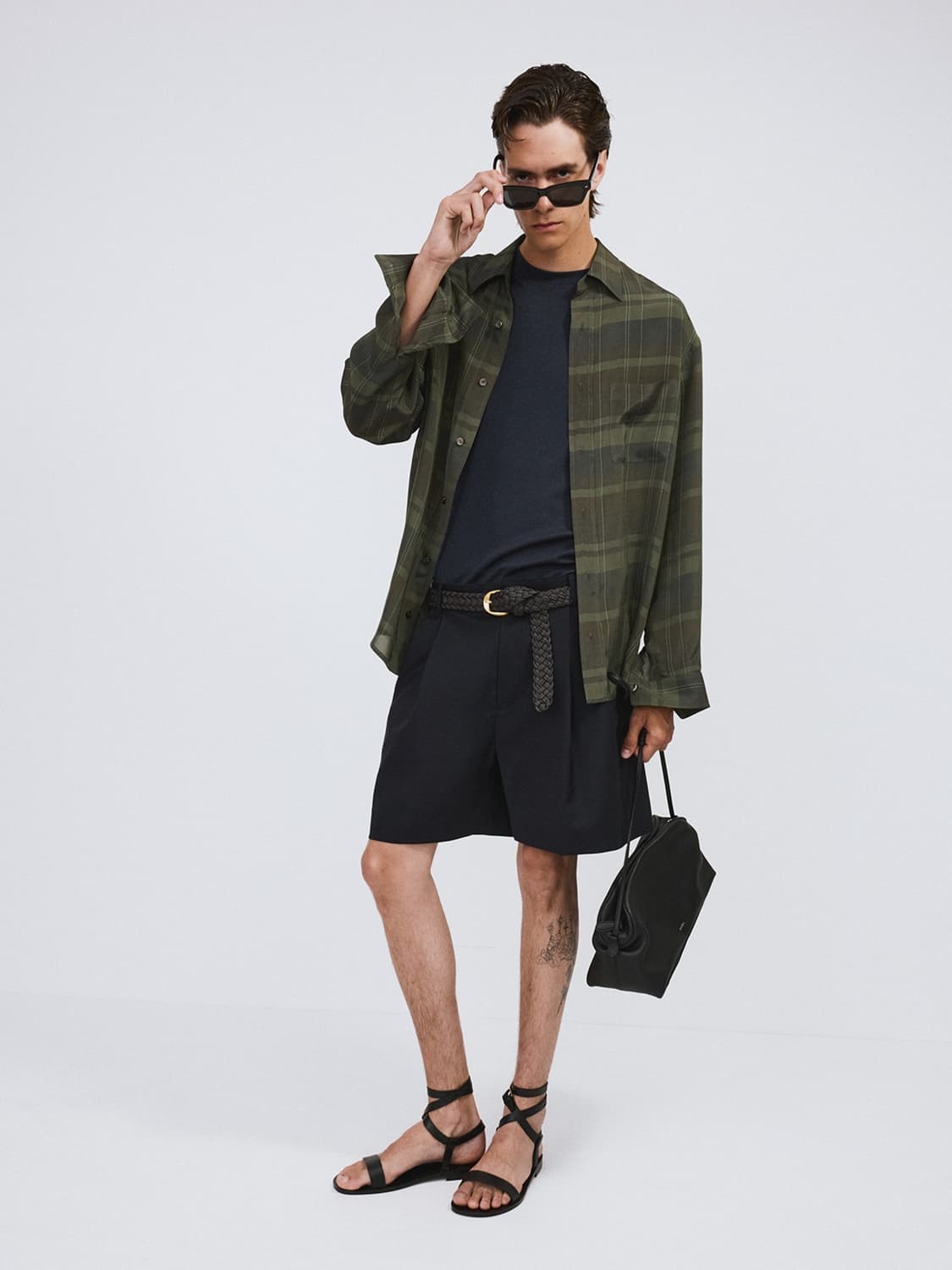 렉토 26SS 제이콥 비스코스 체크 셔츠 다크 그린 상품이미지2