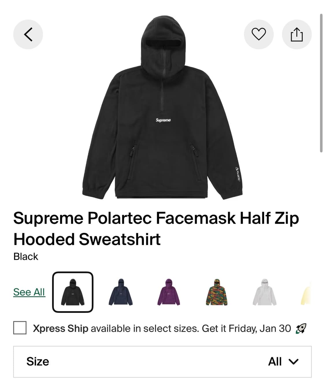 Supreme 슈프림 Polartec Facemask Half Zip  상품이미지1
