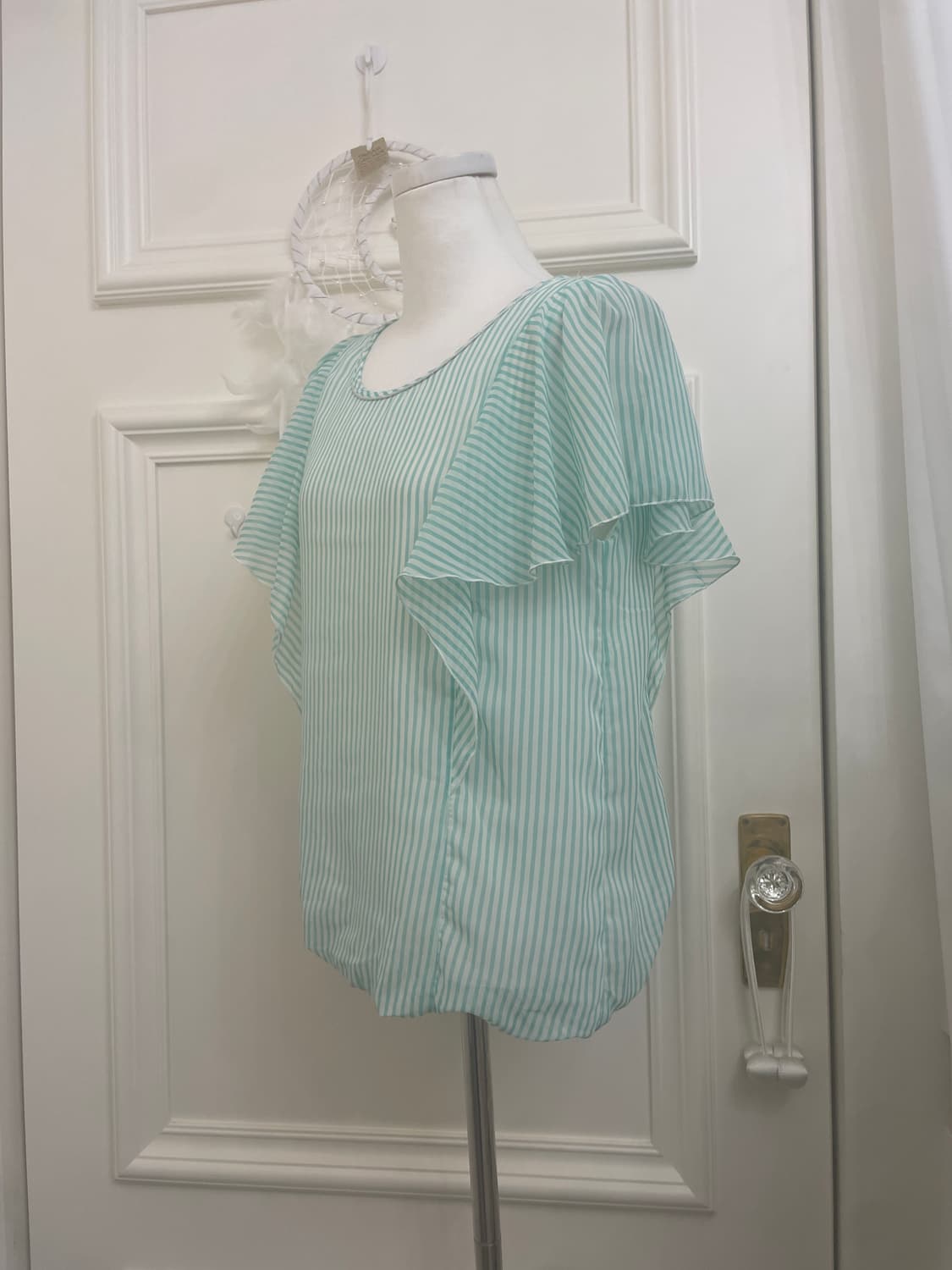 mint stripe ruffle summer blouse(size-L) 상품이미지2