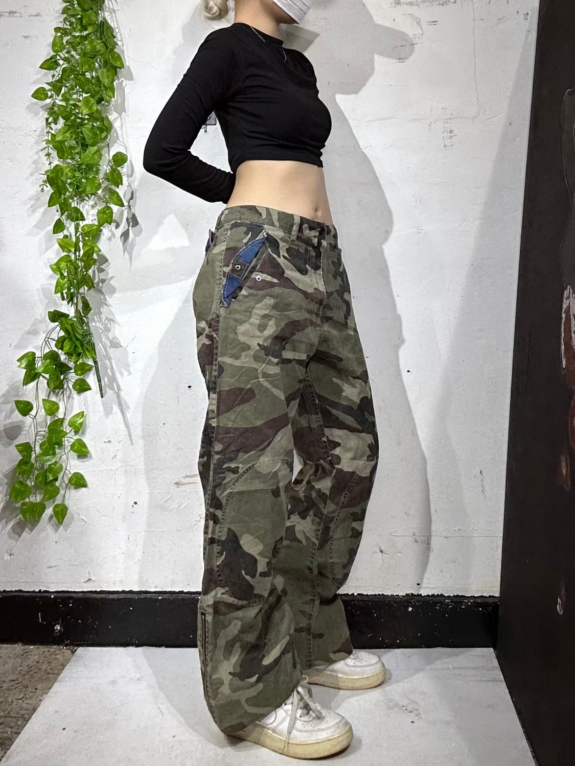 일본 빈티지 Blue Harvest 와이드 밀리터리 카모 더블니 팬츠 상품이미지1