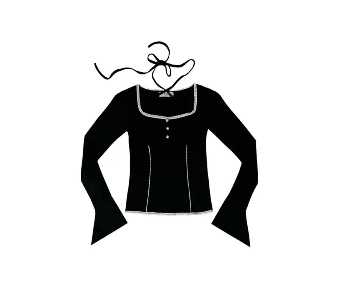 뉴얼린 리즈 셔링 레이스 버튼 롱슬리브 상품이미지1