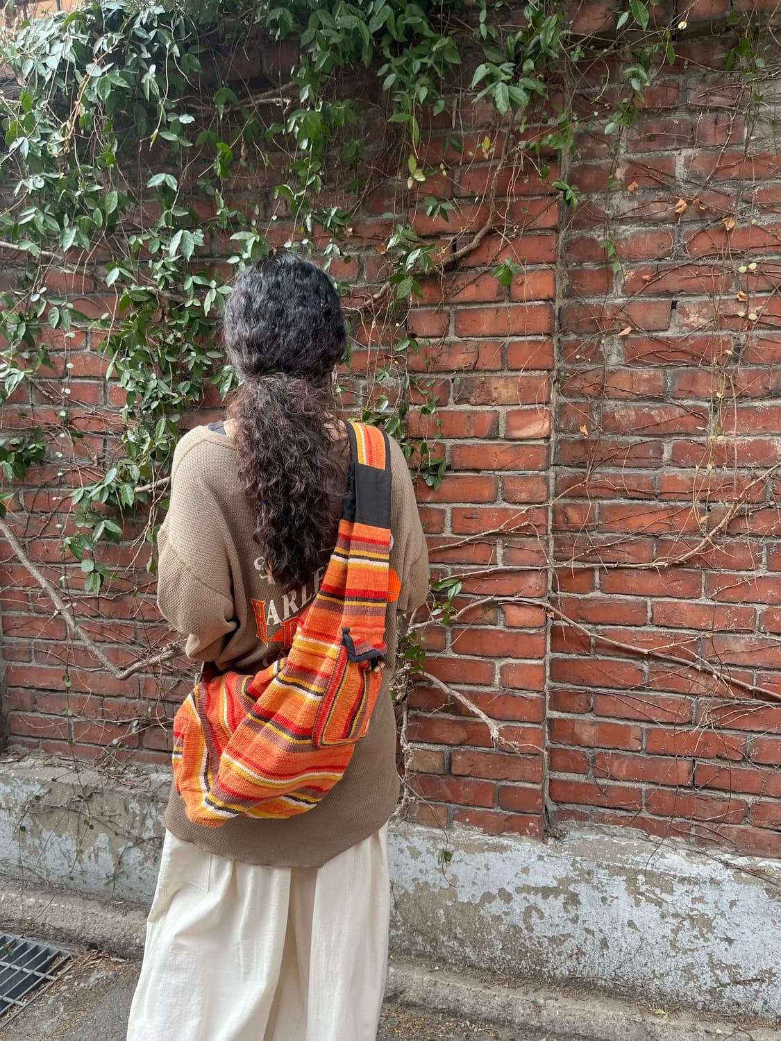 히피 에스닉 오렌지 줄무늬 바디백&원숄더 백 상품이미지1