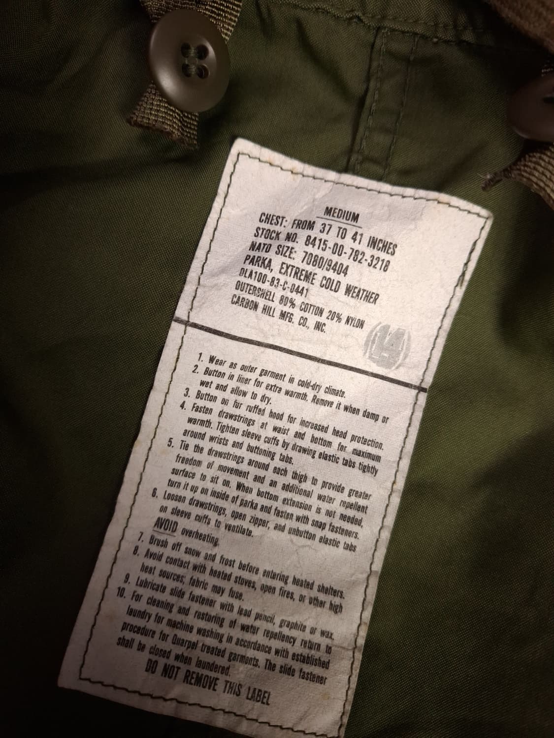 오리지날 미군 M-65 피쉬테일 개파카 미듐 풀셋트 상품이미지5