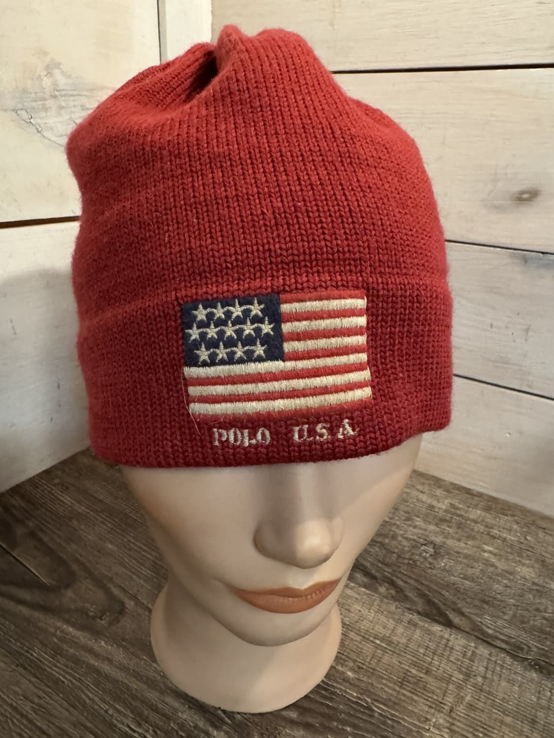 폴로 랄프로렌 성조기 패치 니트 비니 레드 상품이미지1