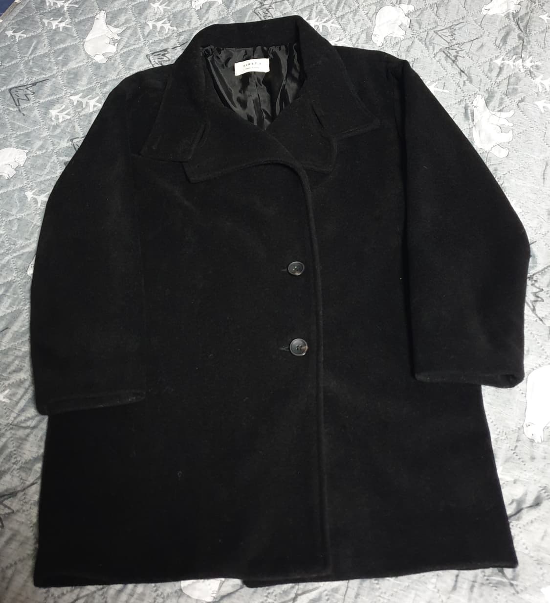 퍼스트제이 넥버튼 울 미디코트 블랙 (F) 상품이미지1