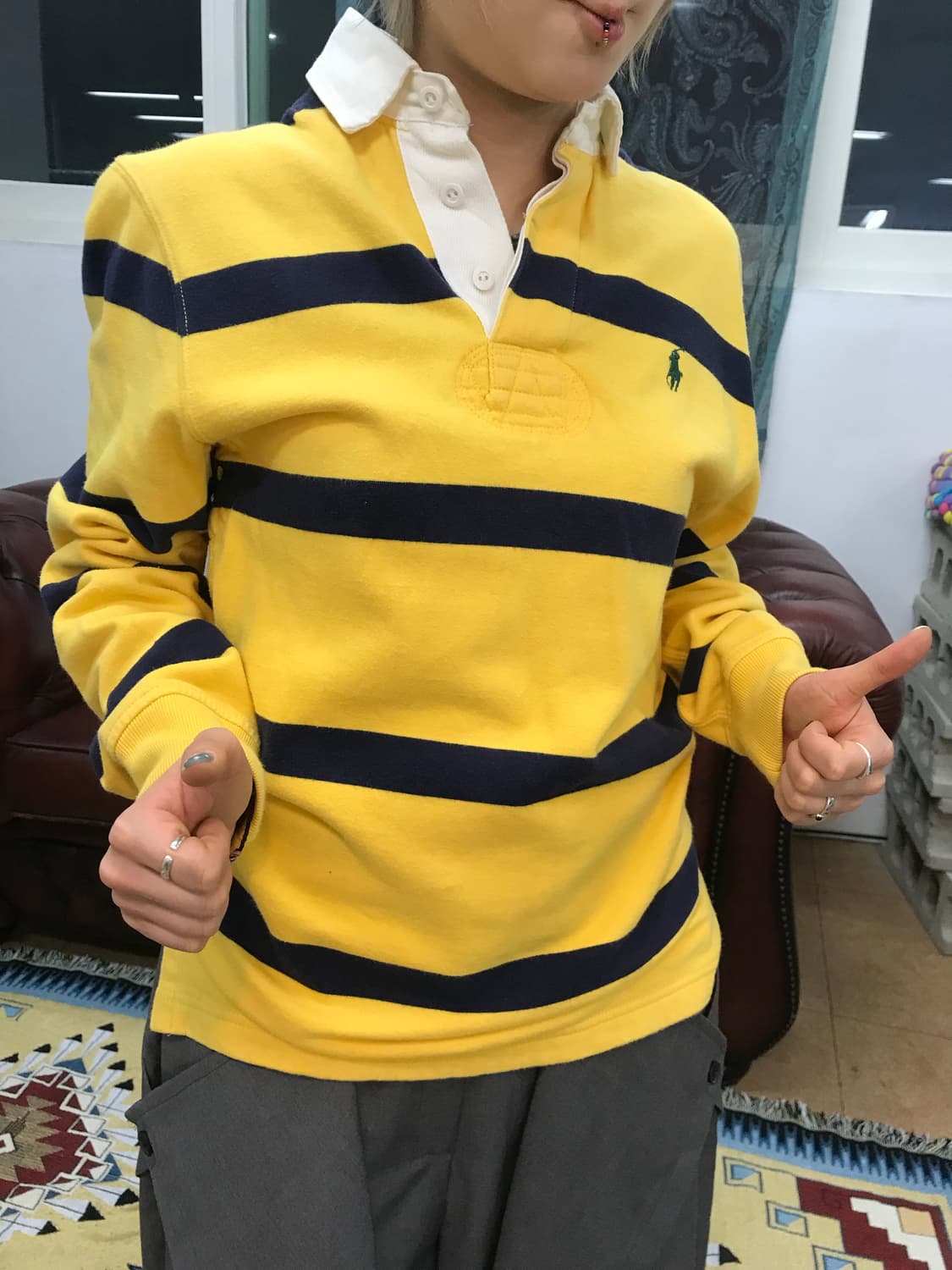 폴로 랄프로렌 여성 스트라이프 기모 럭비 긴팔 카라티  상품이미지1