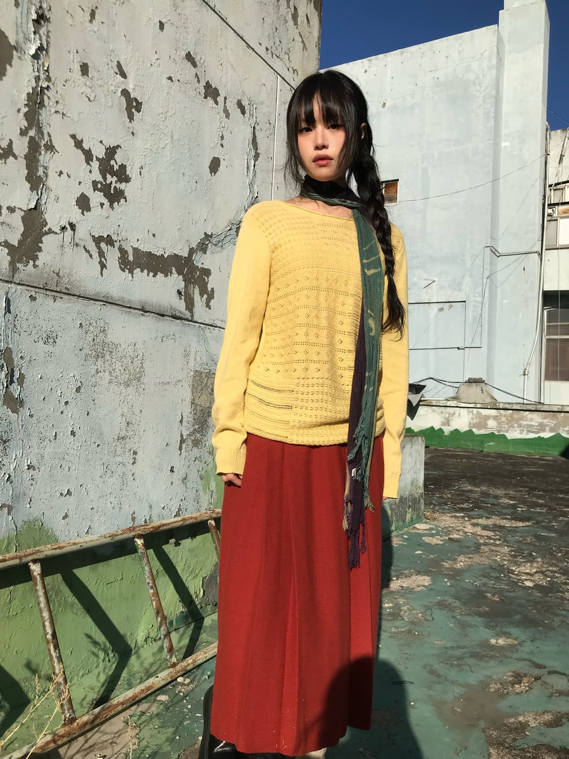 브릭 레드 롱 스커트 상품이미지2