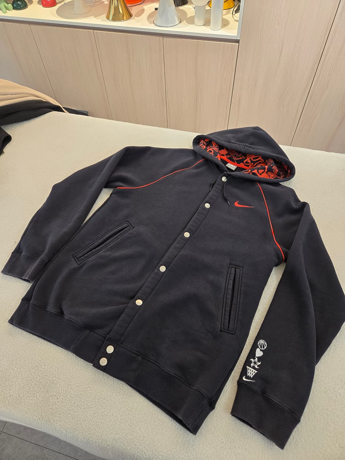 나이키 후드 버튼 블랙 바시티자켓 M (크게나옴 L/XL추천) 상품이미지1