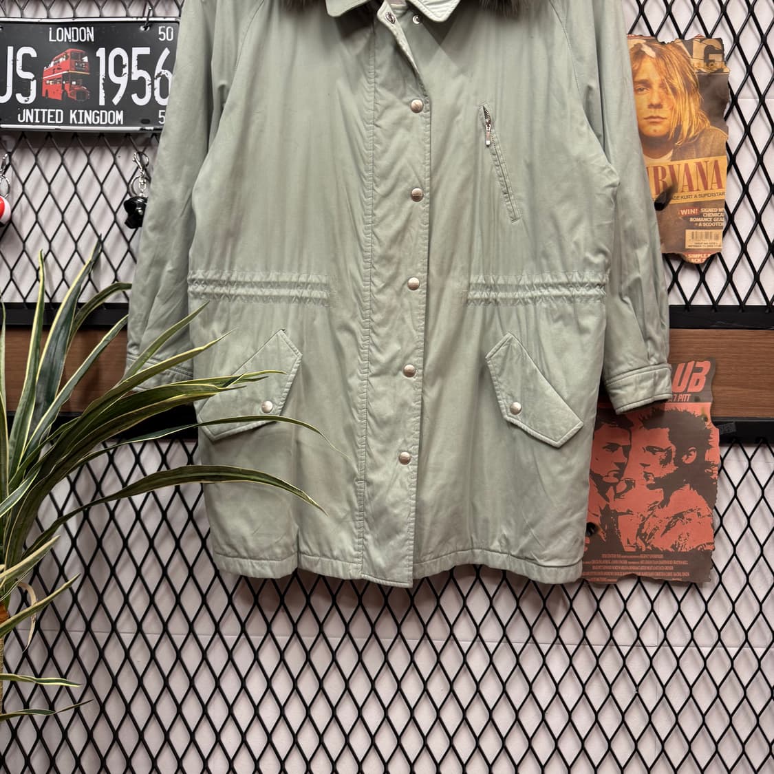 90s 버버리 폭스퍼 후드 롱파카 코트 자켓 민트 상품이미지4