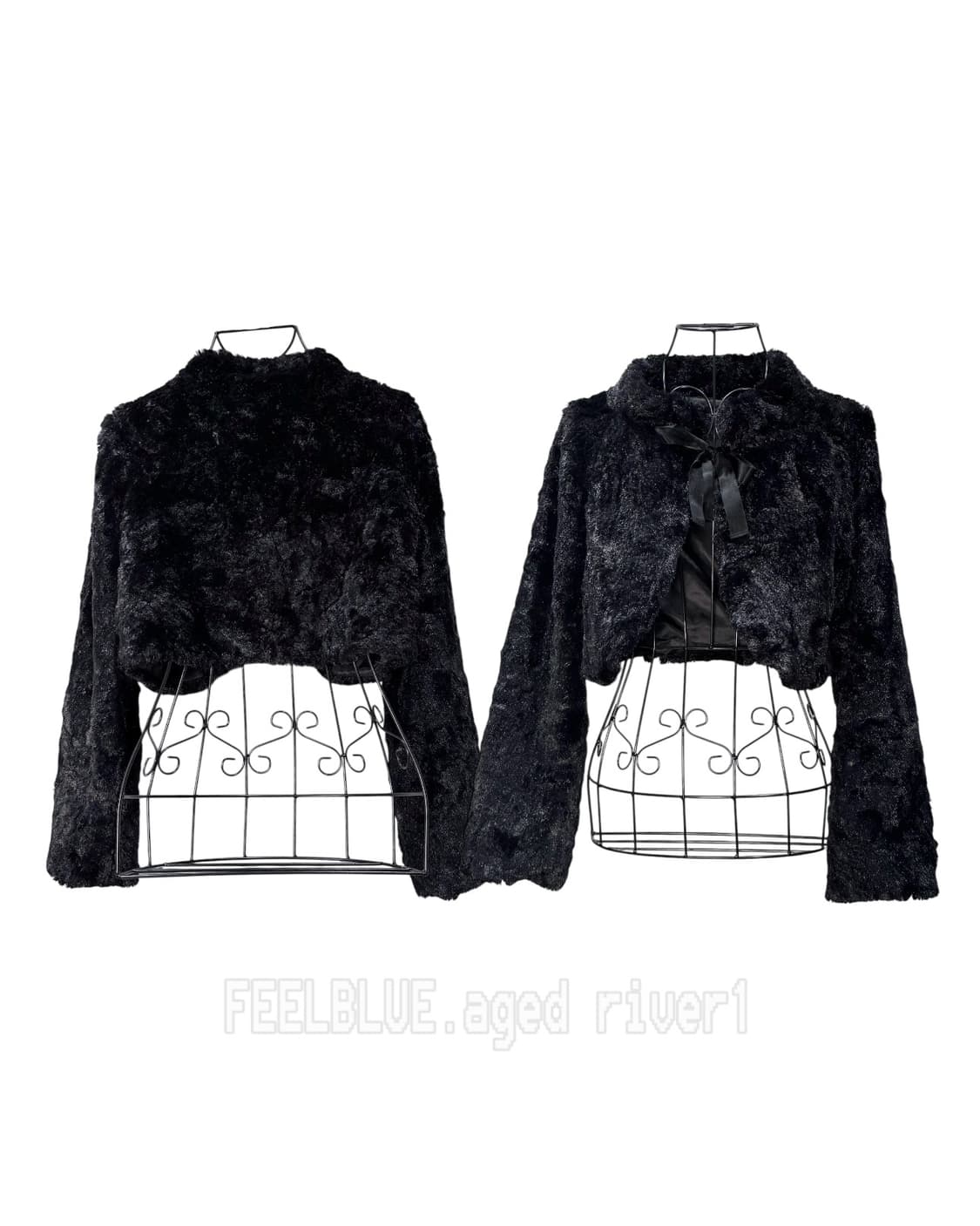 Black Fur Crop Jacket, Corset Lace Dress 상품이미지8