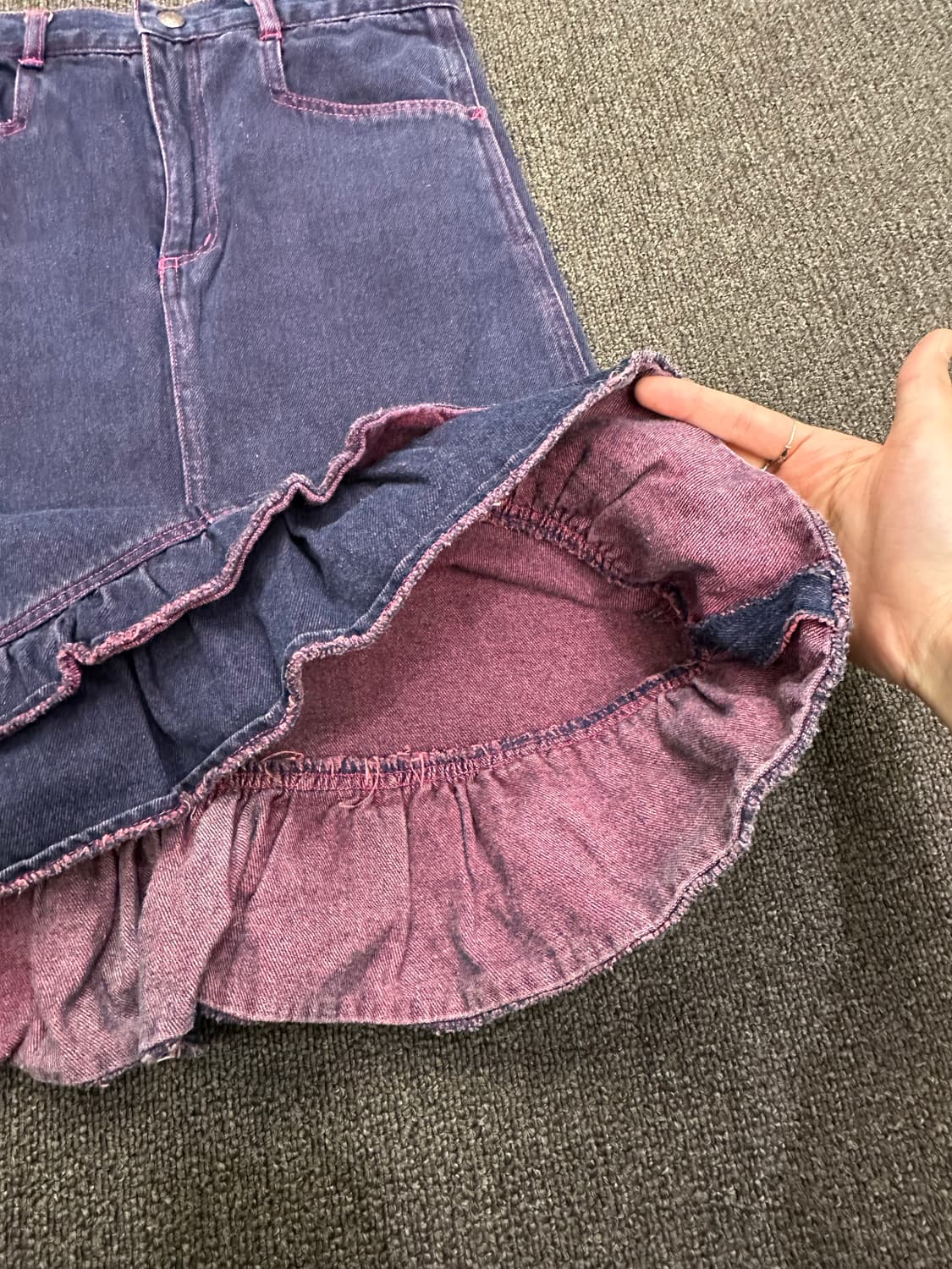 140)Kenzo vintage 프릴 자수 디테일 퍼플 데님 미니 스커트 상품이미지3