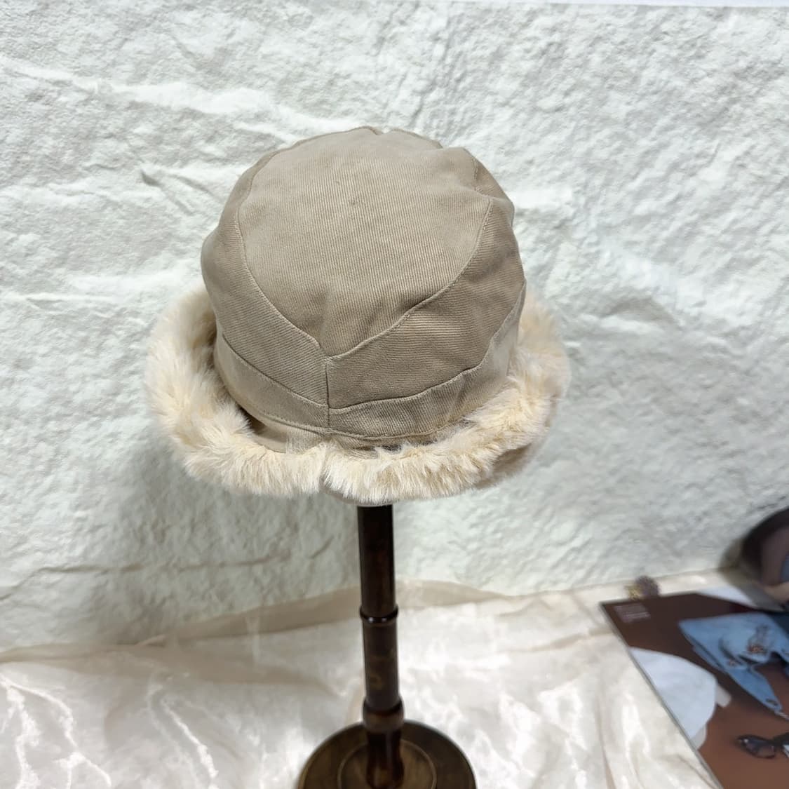 빈티지 코튼데님느낌 기모 퍼무스탕 모자 버킷햇 상품이미지3