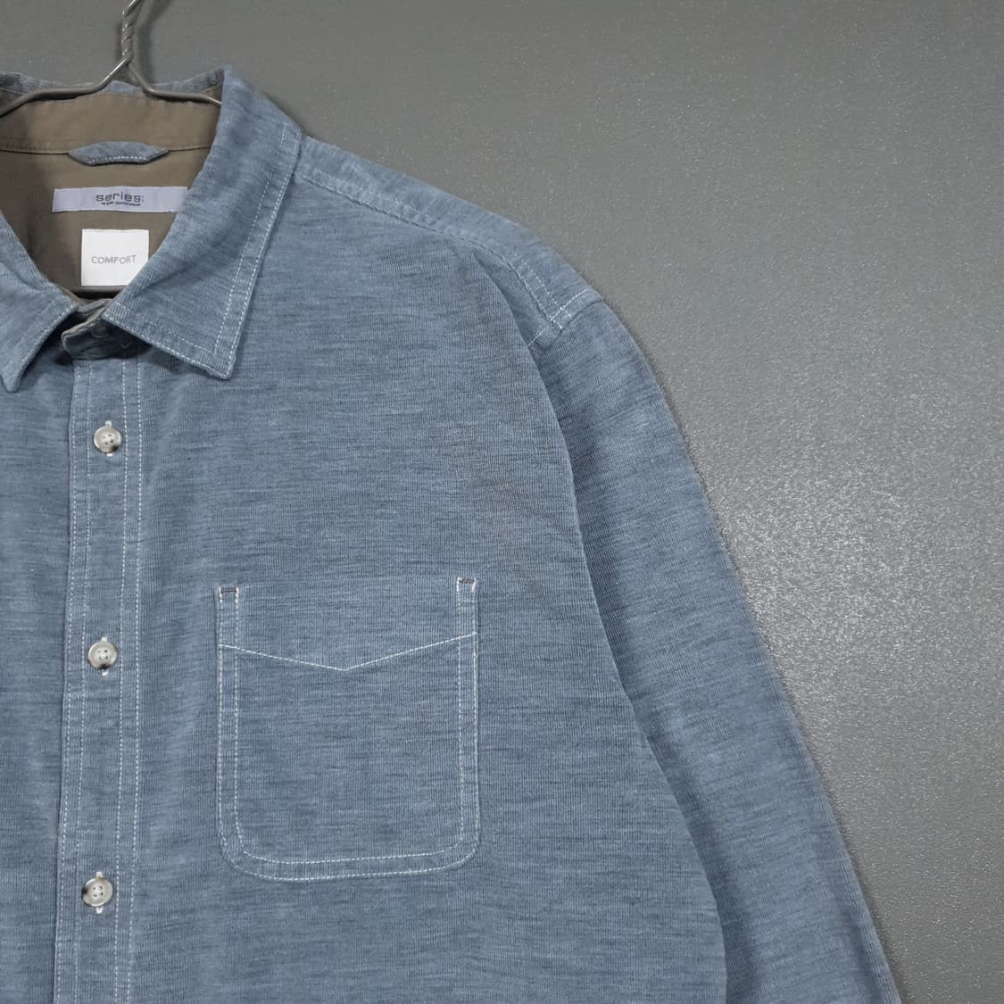 코오롱 시리즈 신형 21FW 멜란지 코듀로이 포켓 셔츠 더스티 블루 XL 상품이미지3