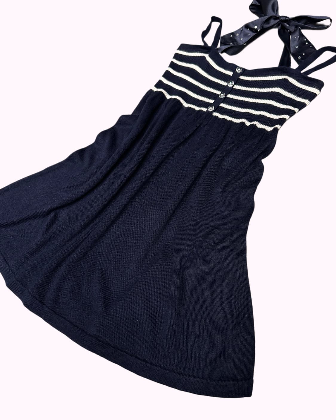 navy knit halter ribbon top 상품이미지3