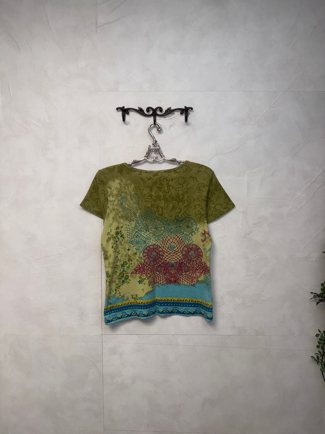 Khaki tie dye oriental embroid half t 상품이미지4