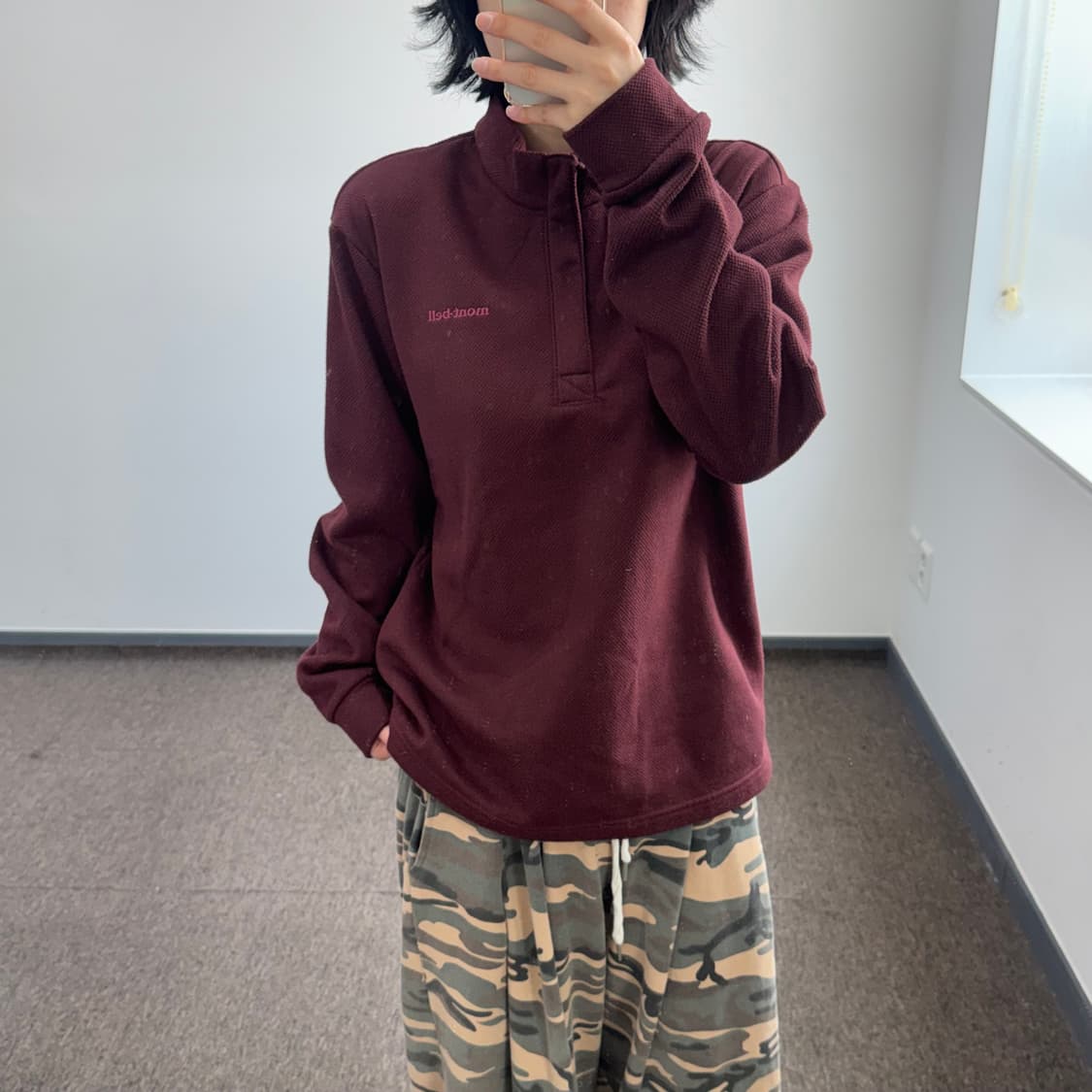 Mont bell 몽벨 버건디 하이넥 기모 반집업 상품이미지1