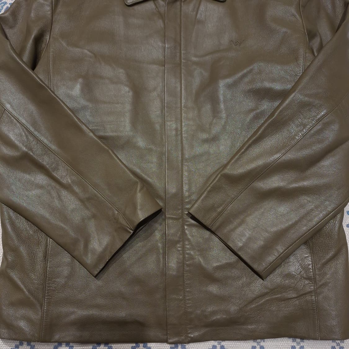 WINDY CLUB 카키 아메카지 심플 카라넥 양가죽 램스킨 가죽자켓 L 상품이미지4