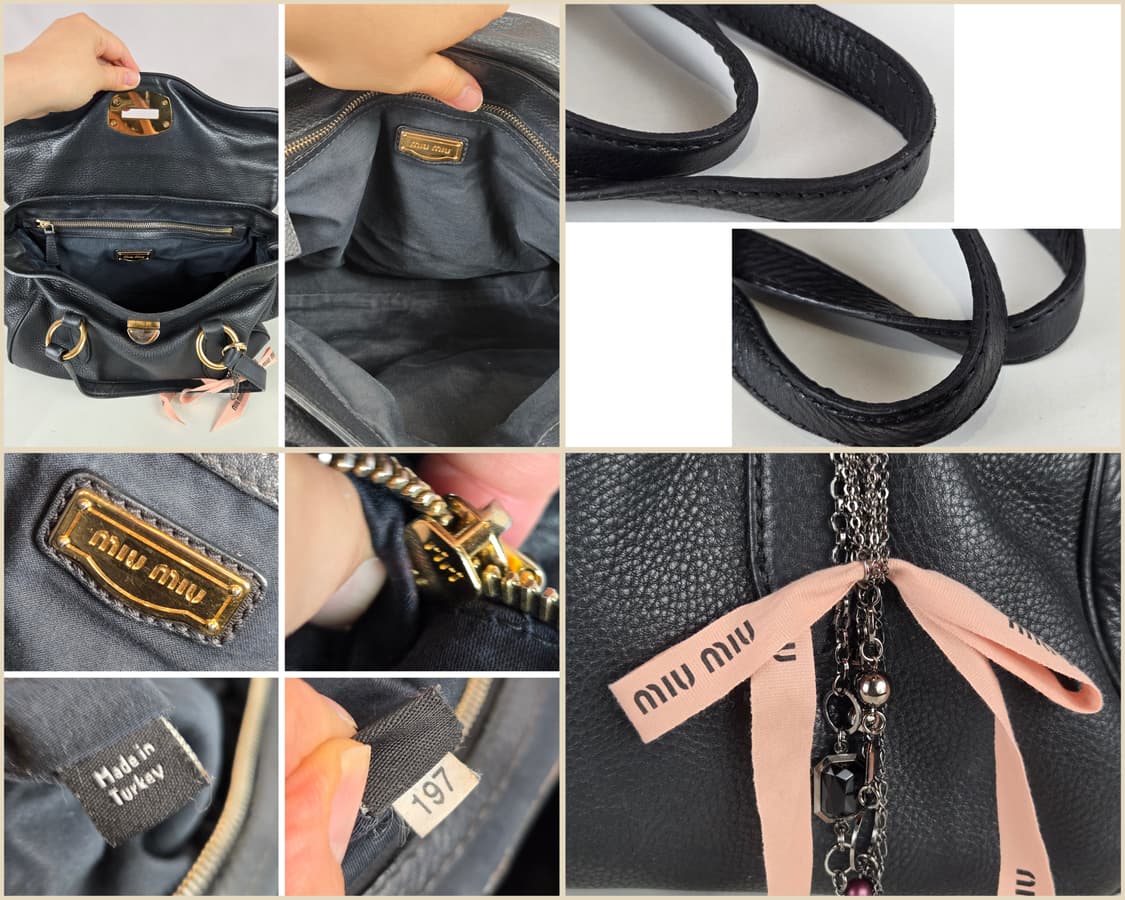 miumiu 미우미우 가죽 사첼백 토트백 가방 정품 블랙 상품이미지8