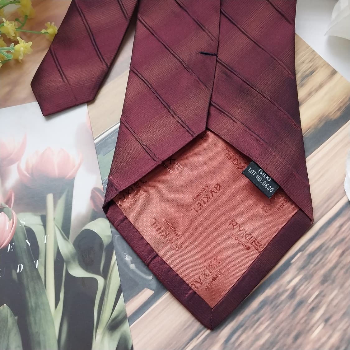 소니아 리키엘 실크 와인 스트라이프 넥타이 10cm A+등급  K1211 상품이미지6