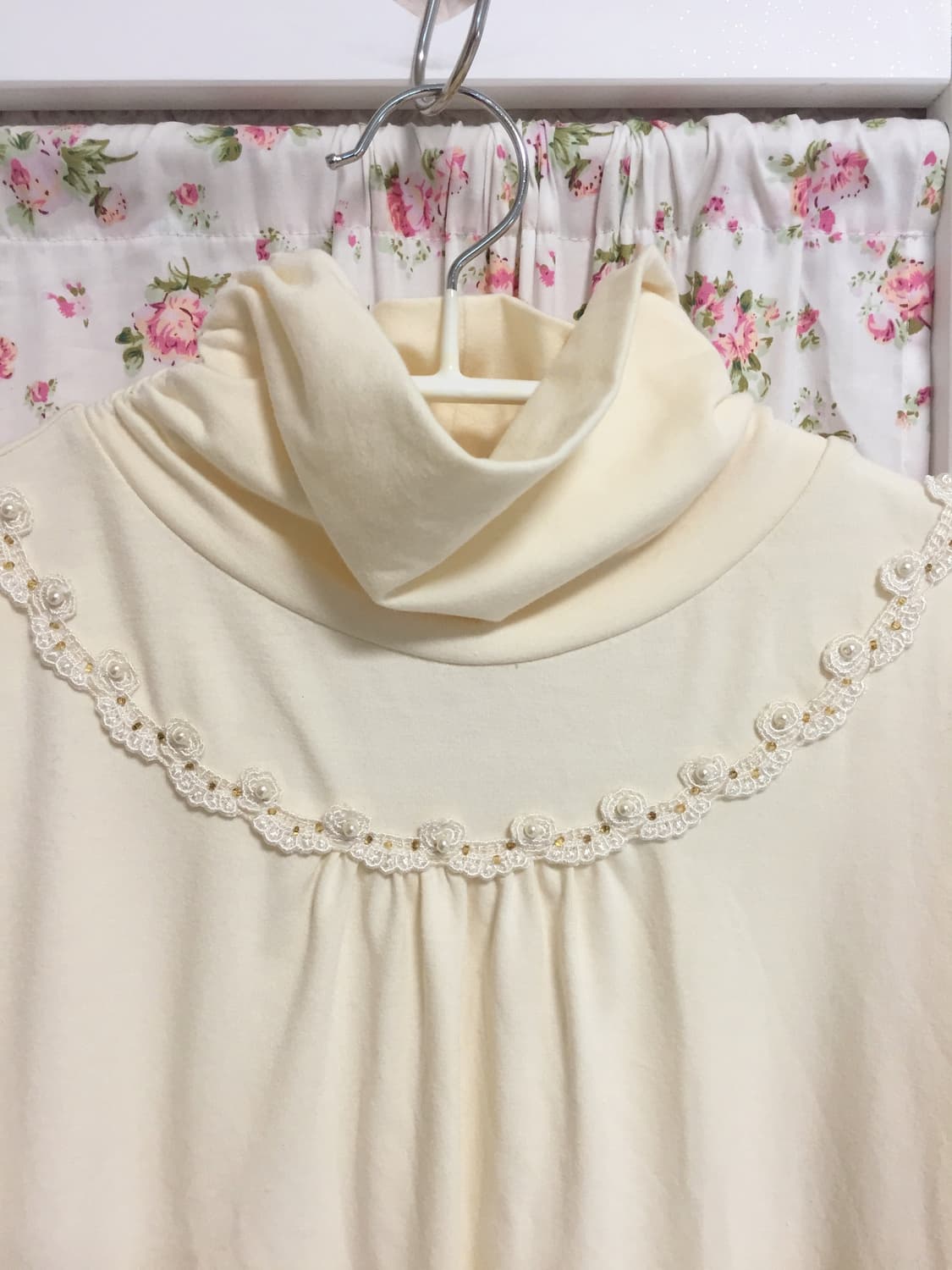 빈티지 엑시즈팜 로즈 레이스 목폴라 슬리브 상품이미지2