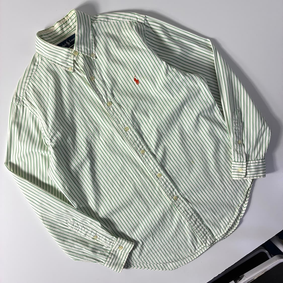 Polo  폴로 랄프로렌 90,s 자수 코튼 그린 스트라이프 셔츠   상품이미지2