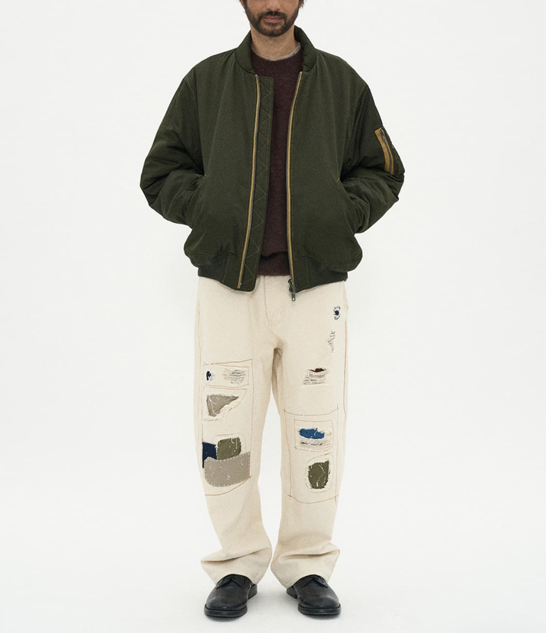 새상품(M)파르티멘토 신슐레이트 빈티지 워시드 MA-1 블루종 카키 상품이미지3