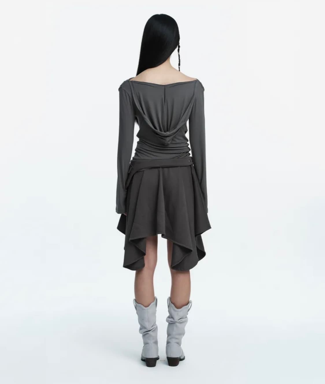 러프넥 벨티드 포켓 드레이프 스커트 그레이 s 상품이미지2