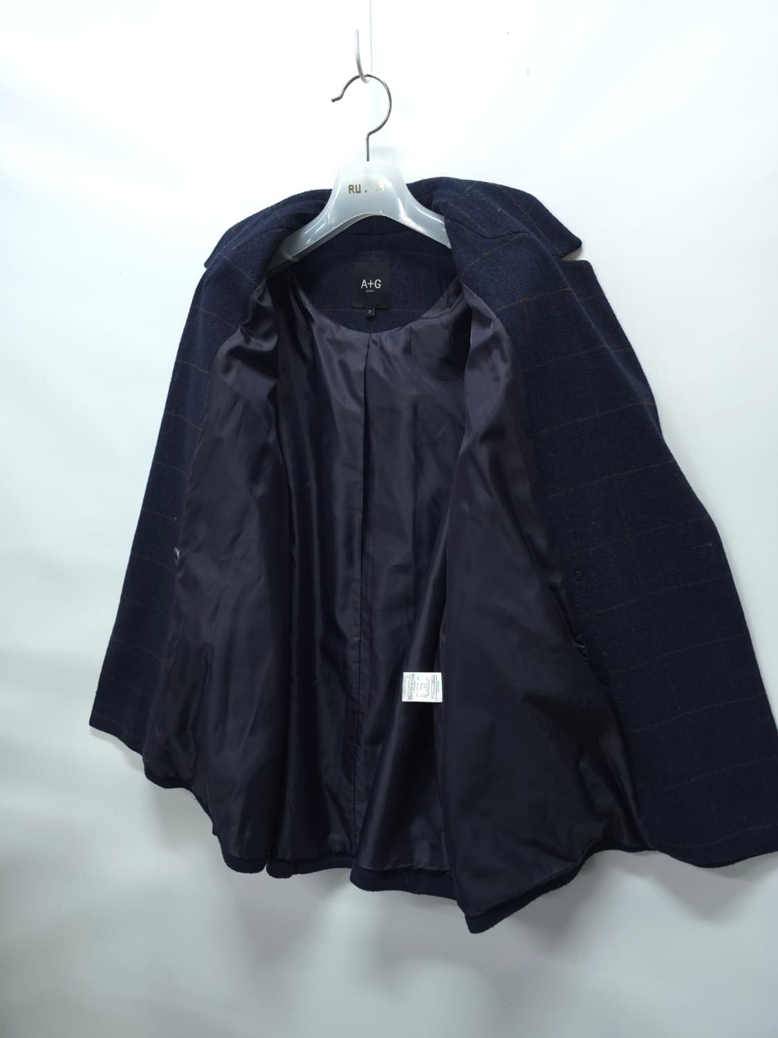 [A+G] 여성 클래식 네이비 체크 더블 하프 코트(77) 상품이미지10