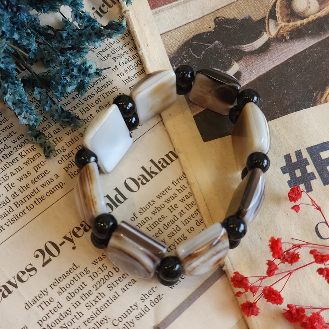 90s 프랑스 빈티지 미스틱 아이 천안석 레이어드 팔찌 사각 뱅글 팔찌 상품이미지3