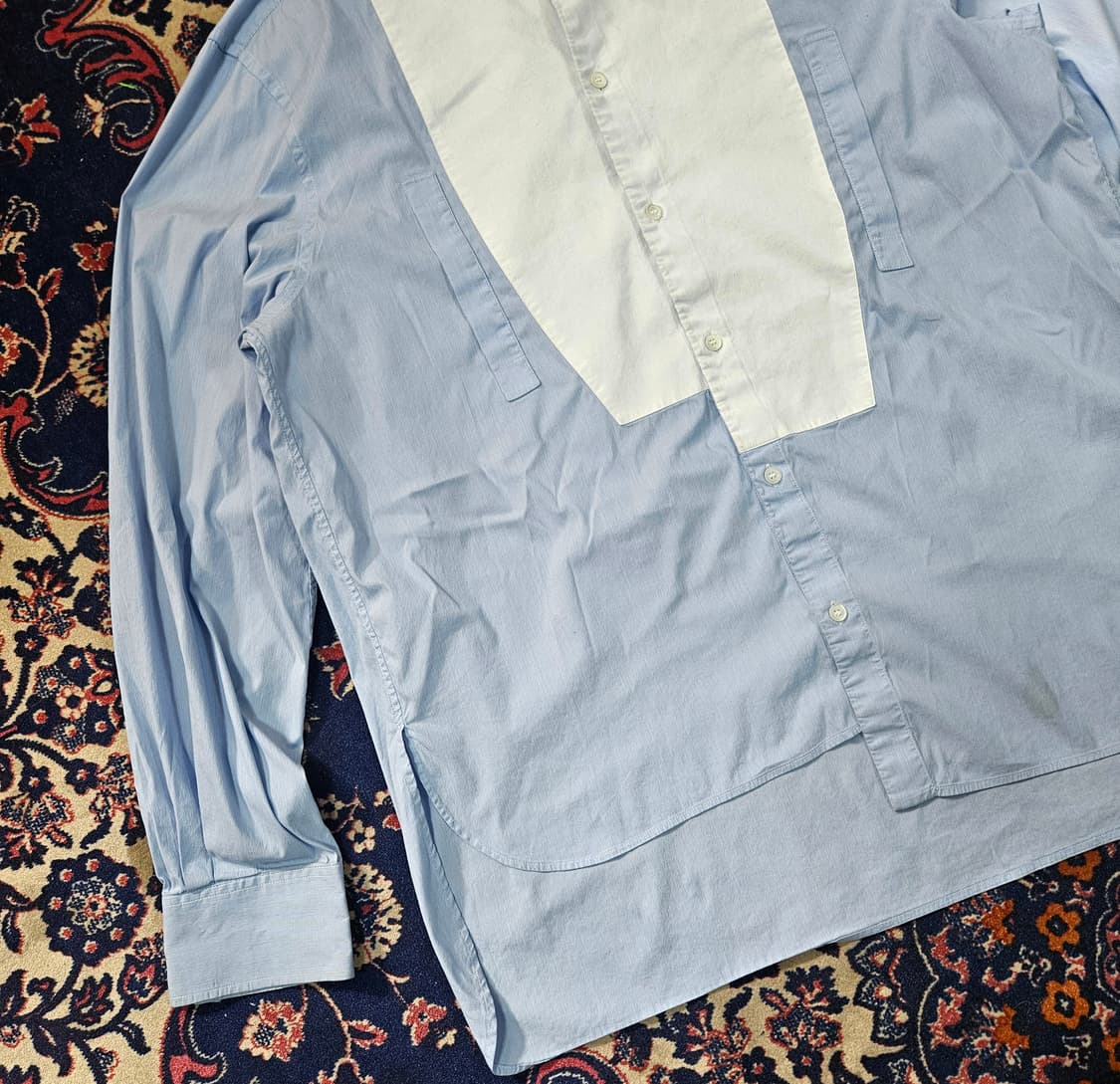 로에베(LOEWE)루즈핏 스트라이프 가죽 카라 블럭 셔츠 상품이미지2